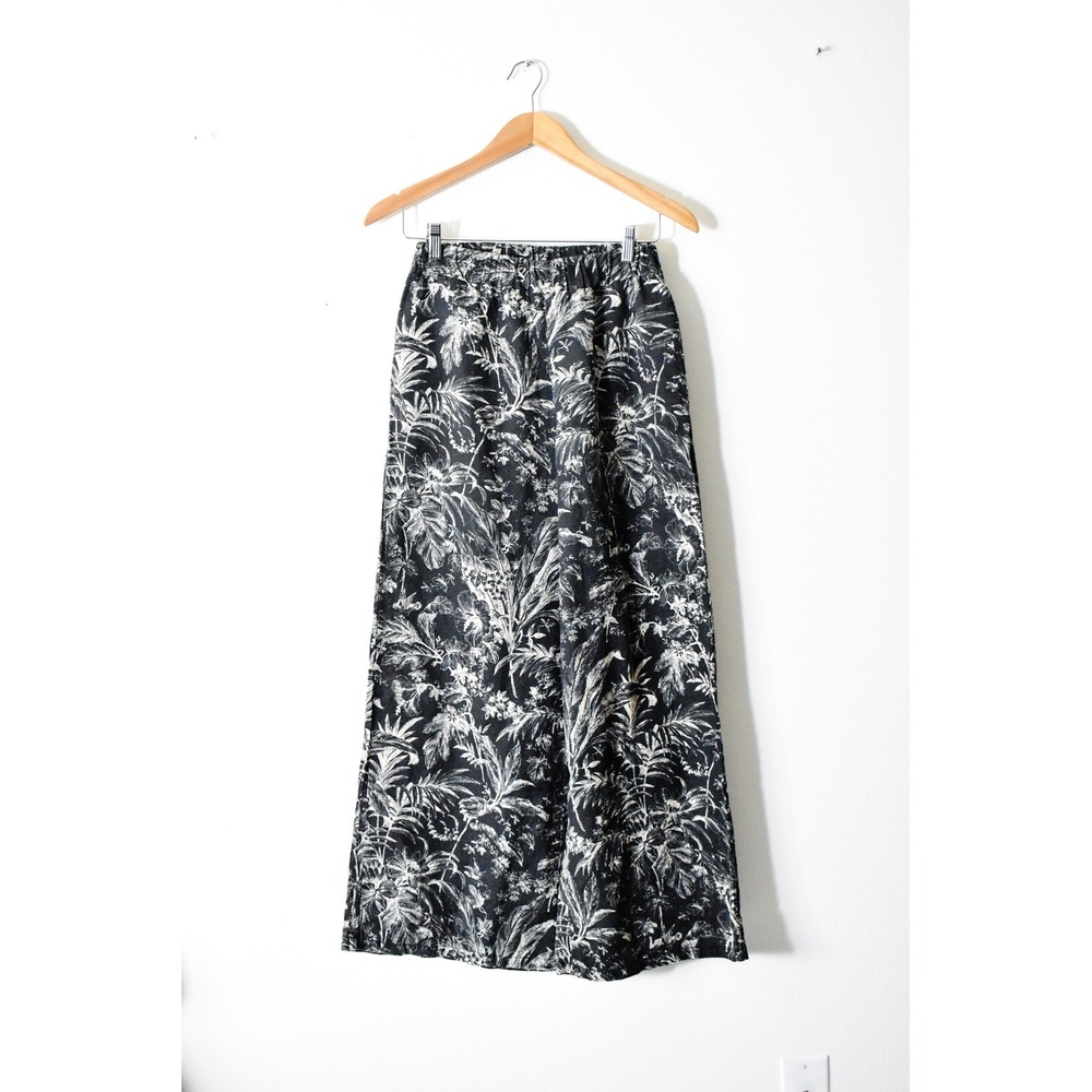 SAIPH Wide Leg Pants Women S Black White Modern Tropical Botanical Palazzo - Picture 1 of 6
